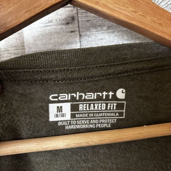 Carhartt Long Sleeve Green‎ women’s medium Hiking V-Neck T-Shirt Relaxed Fit - Picture 6 of 6